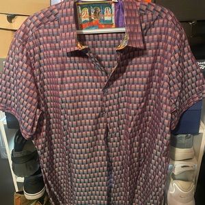 Robert Graham Deep Red Design Short Sleeve XL Button Down